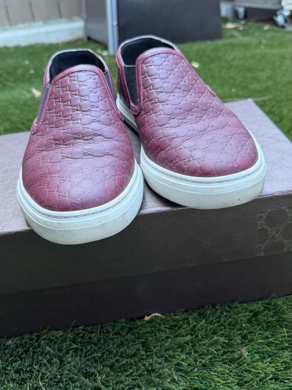 Gucci Men’s Burgundy Leather Slip-On Sneakers